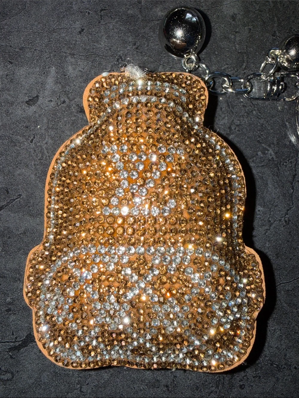 Crystal-Embellished Gold Backpack Charm Keychain